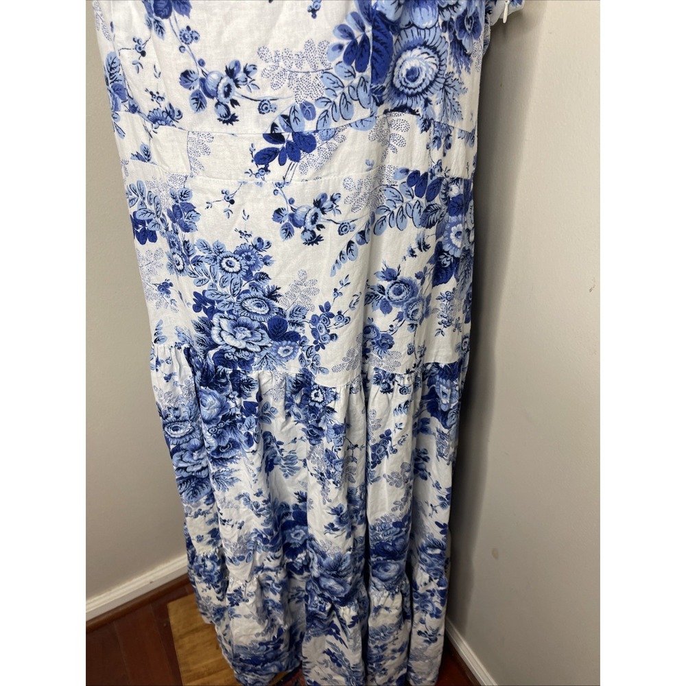 Plus Anthropologie 2X Maeve Blue White Floral Print Drop-Waist Dress - Picture 8 of 10